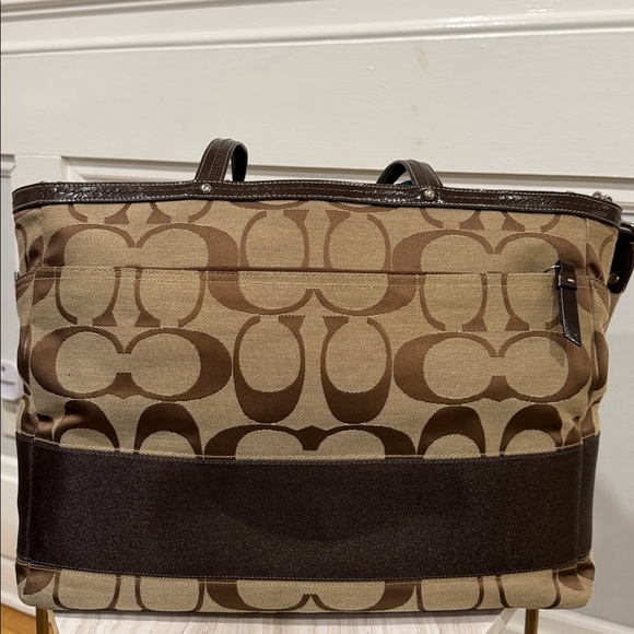 Coach Signature Stripe Baby Diaper Work Travel Large Canvas Brown Tote - Picture 7 of 17